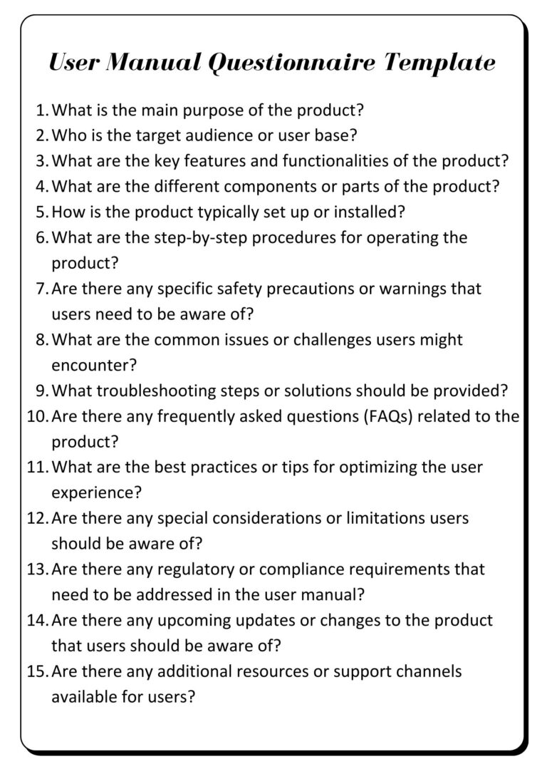 User Manual Questionnaire Template- Priyankaj.com